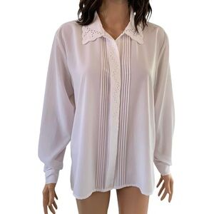Haband Sheer White Button-Down Blouse